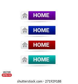 Home Icon Button. Abstract beautiful text button with icon. Purple Button, Blue Button, Red Button, Green Button, Turquoise button. web design element. Call to action gray icon button