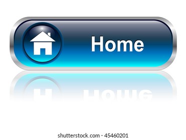 Home icon, button, blue glossy with shadow, vector illustration