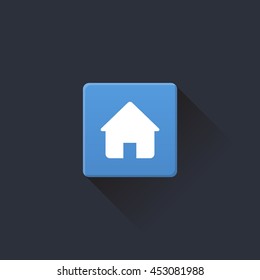 home icon or button in flat style with long shadow, isolated vector illustration on transparent background