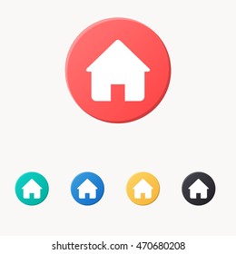 home icon or button in flat style with long shadow, isolated vector illustration on transparent background