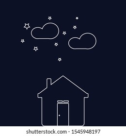 Home icon and clouds with a cloudy sunny sky atmosphere