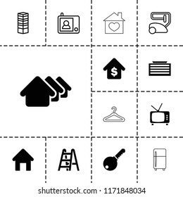 Home icon. collection of 13 home filled and outline icons such as house building, business center building, house, business centre. editable home icons for web and mobile.