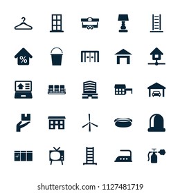 Home icon. collection of 25 home filled icons such as sliding doors, ladder, door, chair, iron, business center, house, tv. editable home icons for web and mobile.