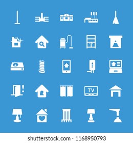 Home icon. collection of 25 home filled icons such as wardrobe, table lamp, window, dvd player, building, real estate on laptop, tv. editable home icons for web and mobile.