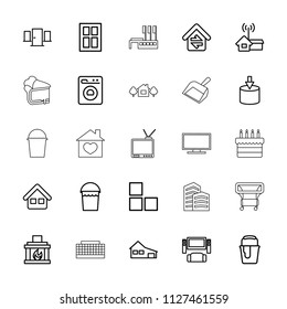 Home icon. collection of 25 home outline icons such as brick wall, house, window, bucket, paint bucket, tv system, entrance, fireplace. editable home icons for web and mobile.