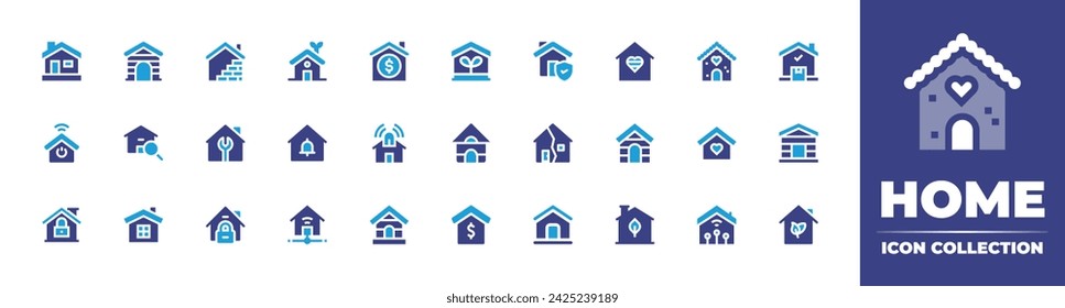 Home icon collection. Duotone color. Vector and transparent illustration. Containing construction, home insurance, home repair, property, house, home, family, gingerbread house, real estate, domotics.