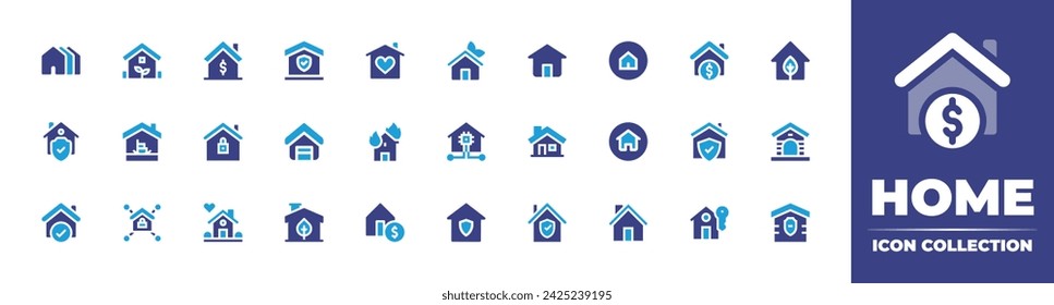 Home icon collection. Duotone color. Vector and transparent illustration. Containing houses, house, mortgage loan, home, fire, home protection, buy home, property, house insurance, eco house.