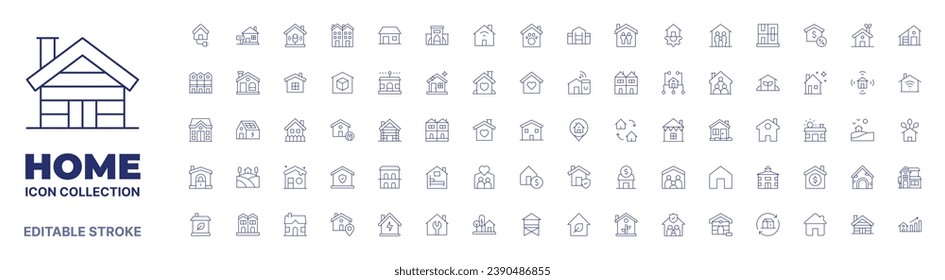 Home icon collection. Thin line icon. Editable stroke. Editable stroke. Home icons for web and mobile app.
