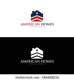 home icon with a combination of the American flag, vector illustration in flat design style.