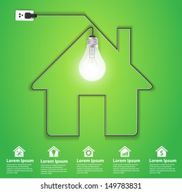 Ícone de casa com lâmpada criativa abstrato infográfico design moderno modelo de layout de fluxo de trabalho, diagrama, opções de passo para cima, modelo de ilustração vetorial design