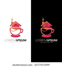 home icon and delicious cup of coffee, cafe logos