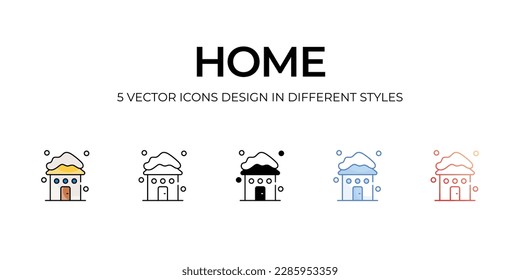 Home Icon Design in Five style with Editable Stroke. Line, Solid, Flat Line, Duo Tone Color, and Color Gradient Line. Suitable for Web Page, Mobile App, UI, UX and GUI design.