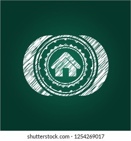 home icon drawn chalk emblem, retro style, chalk or chalkboard texture