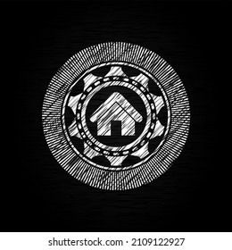 home icon drawn chalk emblem, retro style, chalk or chalkboard texture. 
