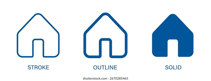 Icono de inicio con trazo editable, contorno y estilos sólidos. Iconos vectoriales que representan el hogar, el lugar, la casa y la Dirección.