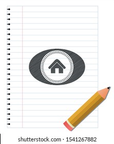 home icon emblem with pencil effect. Vector Illustration. Detailed.