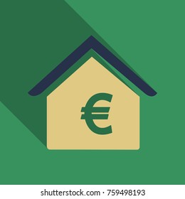 home icon with Euro label in flat style with shadow