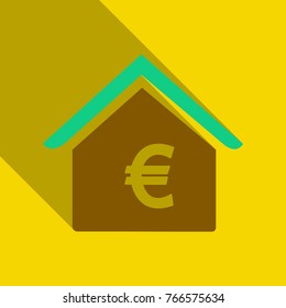 home icon with Euro label in flat style with shadow