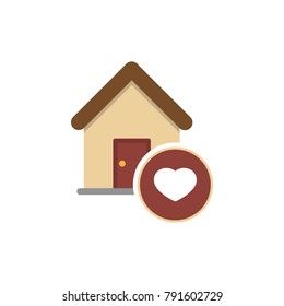 Home icon. Family house flat ar icon. House with heart inside.