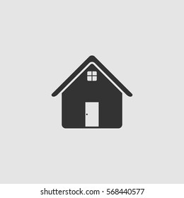 Home icon flat. Black pictogram on grey background. Vector illustration symbol