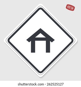 Home icon. Flat design style. Made vector illustration. Emblem or label with shadow.
