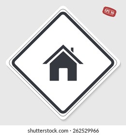 Home icon. Flat design style. Made vector illustration. Emblem or label with shadow.