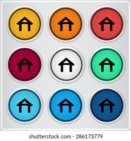 Home icon. Flat design style. Made vector illustration. Emblem or label with shadow.