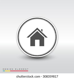 Home icon. Flat design style. Made vector illustration. Emblem or label with shadow.