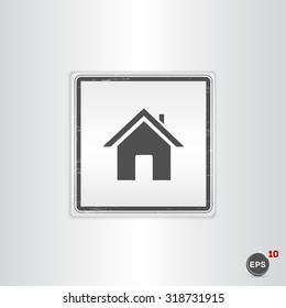 Home icon. Flat design style. Made vector illustration. Emblem or label with shadow.