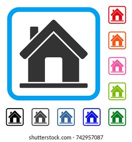 Home icon. Flat gray iconic symbol in a light blue rounded rectangular frame. Black, gray, green, blue, red, orange color versions of Home vector. Designed for web and application UI.