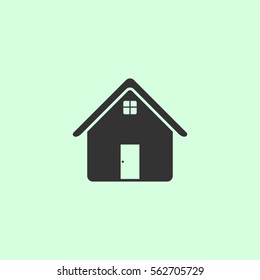 Home icon flat. Grey vector symbol on green background