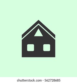 Home icon flat. Grey vector symbol on green background
