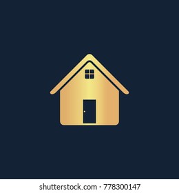 Home icon flat. Simple gold pictogram on dark background. Vector illustration symbol