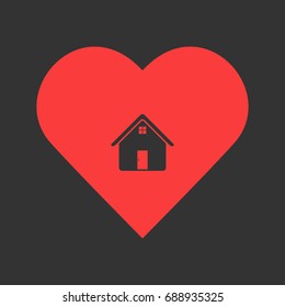 Home icon flat. Simple pictogram on heart background. Vector illustration symbol