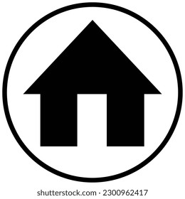 Home icon, flat style black color filled trendy house in line circle symbol, illustration for web, app, mobile, real estate, game, logo, UI, button, main page design isolated on white background.