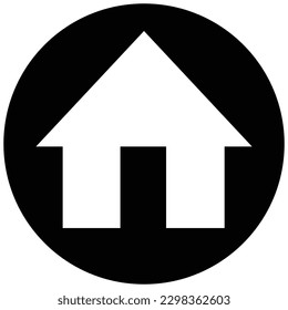 Home icon, flat style white color filled trendy house in black circle symbol, illustration for web, app, mobile, real estate, game, logo, UI, button, main page design isolated on white background.