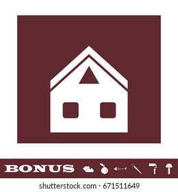 Home icon flat. White pictogram on brown background. Vector illustration symbol and bonus icons