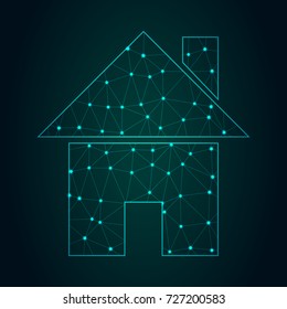 Home icon - With glowing point and lines scales on the dark gradient background. Vector Illustration eps10.
