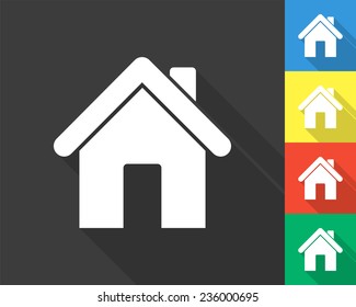 home icon - gray and colored (blue, yellow, red, green) vector illustration with long shadow