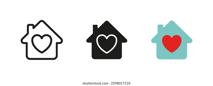 Home icon. Heart in house vector illustration. Love and shelter symbol. Cozy home symbol for family and real estate. Protection and warmth concept for residence and building.
