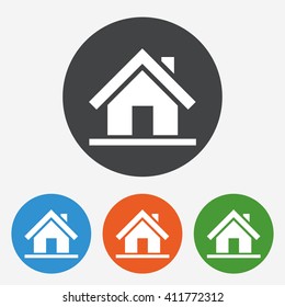 Home icon. House building sign. Real estate symbol. Circle buttons with flat icon. Vector