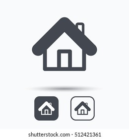 Home icon. House building symbol. Real estate construction. Square buttons with flat web icon on white background. Vector