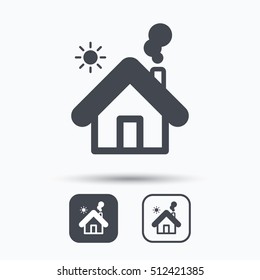 Home icon. House building symbol. Real estate construction. Square buttons with flat web icon on white background. Vector