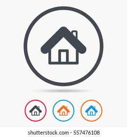 Home icon. House building symbol. Real estate construction. Colored circle buttons with flat web icon. Vector