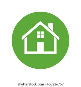 Home icon. House flat vector illustration on green background