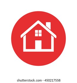 Home icon. House flat vector illustration on red background