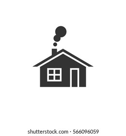 Home icon. House with smoke going from chimney.