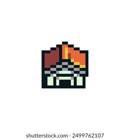 Home icon, house sticker, building pixel art design for logo, web, mobile app, badges and patches. Video game sprite. 8-bit. Isolated vector illustration.  