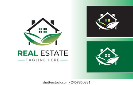 Home icon. House symbol, building logo, real-estate with bird, leaf building Vector illustration design