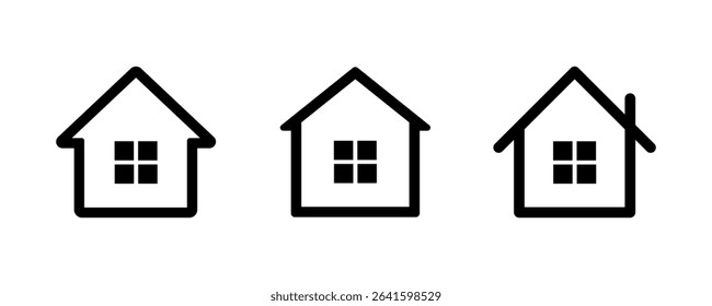 Home icon. House symbol. Set of real estate objects and houses black icons. House icon set. Vector illustration